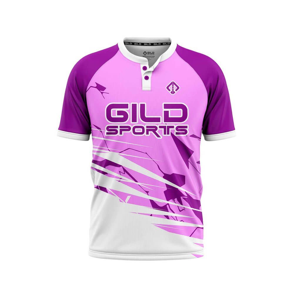 Front view purple color baseball jersey shirts by gild sports