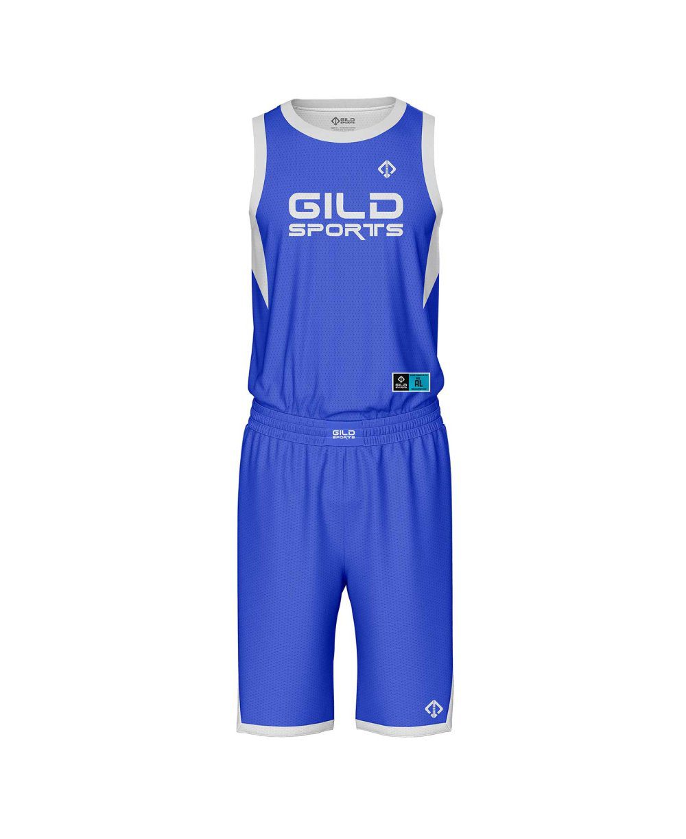 Front View Royal Blue blank basketball uniforms by Gild Sports