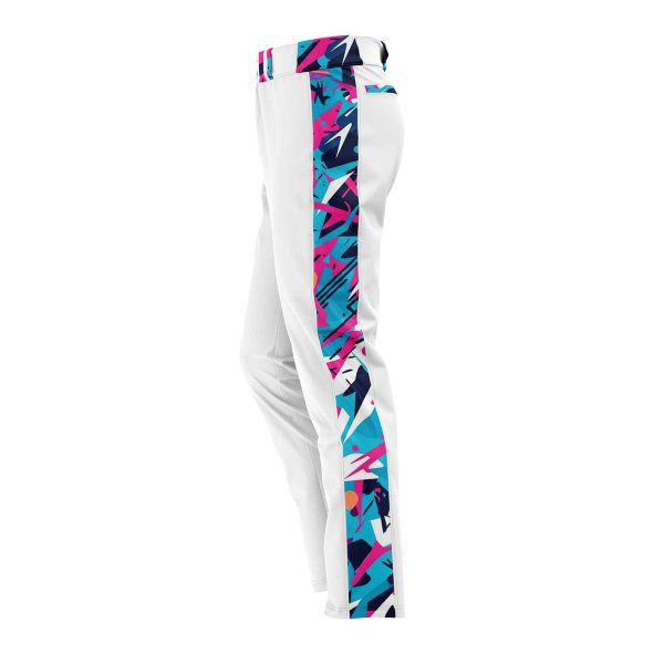 Side view white color with camo side panel Customized Baseball Pants Canada by gild sports