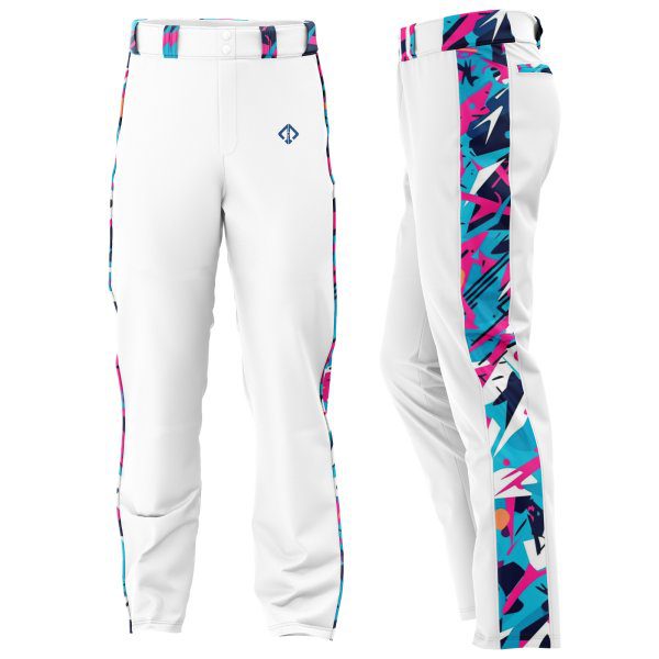 white color with camo side panel Customized Baseball Pants Canada by gild sports