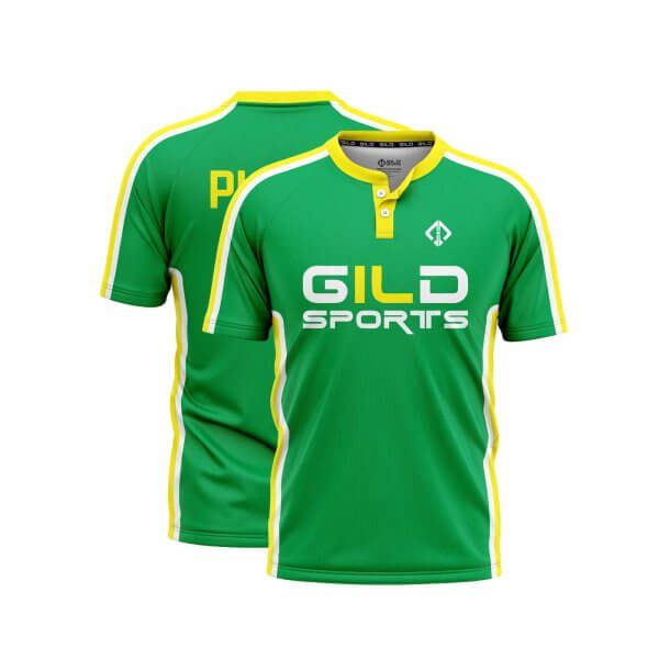 Green and yellow color a baseball jersey design made by gild sports