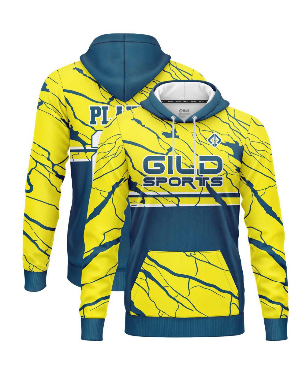 yellow and dark green Custom hockey hoodie by gild sports