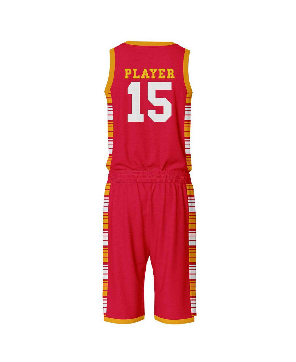 Back View red color custom basketball uniforms canada by Gild Sports