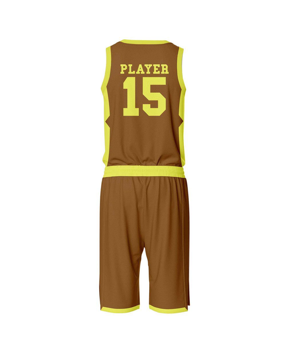 Back view Brown and yellow color custom basketball uniforms by Gild Sports