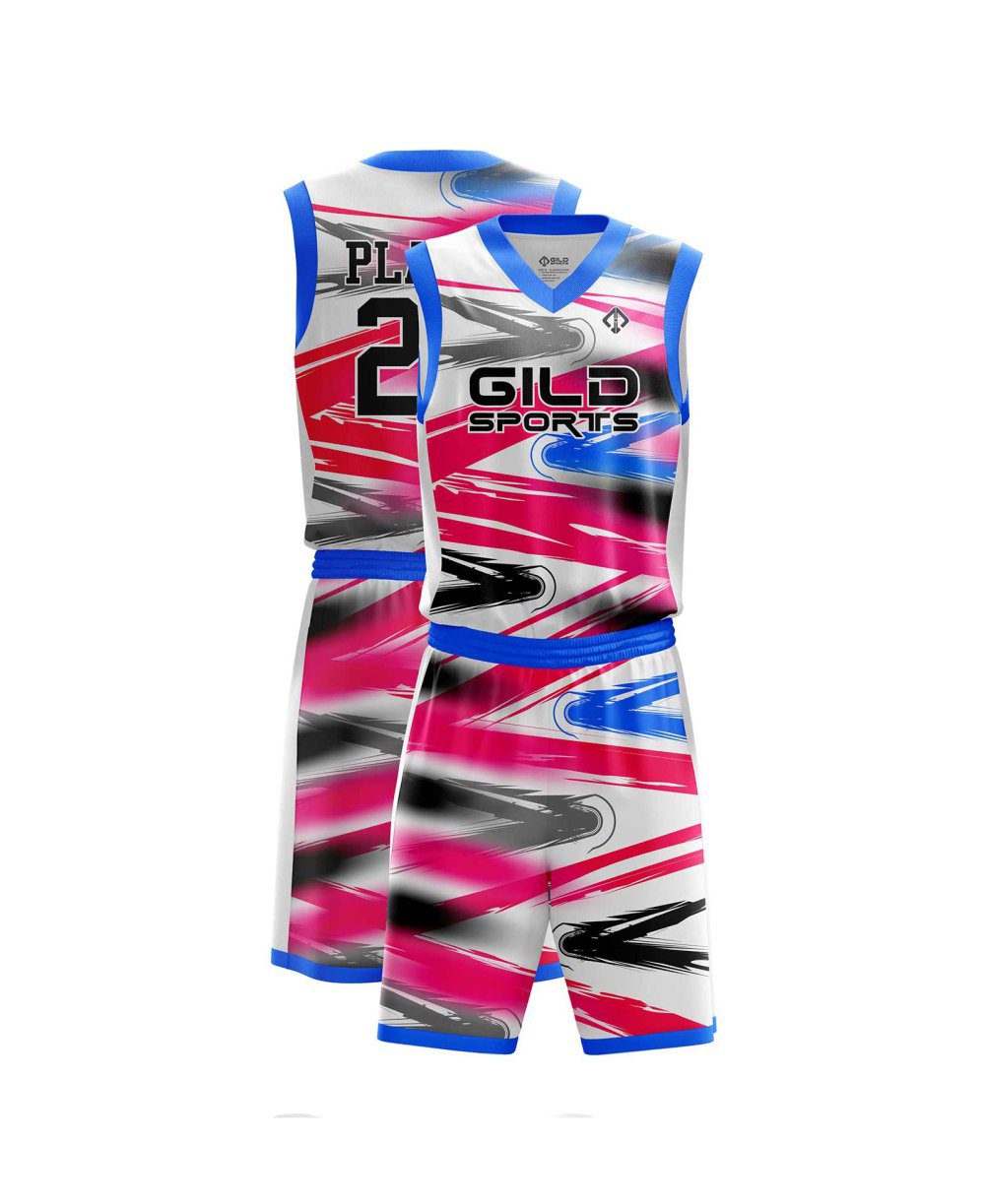 Red and royal blue basketball uniform design by Gild Sports