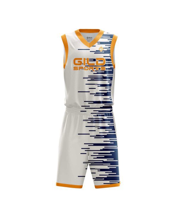Front view white and black Affordable basketball uniforms by Gild Sports