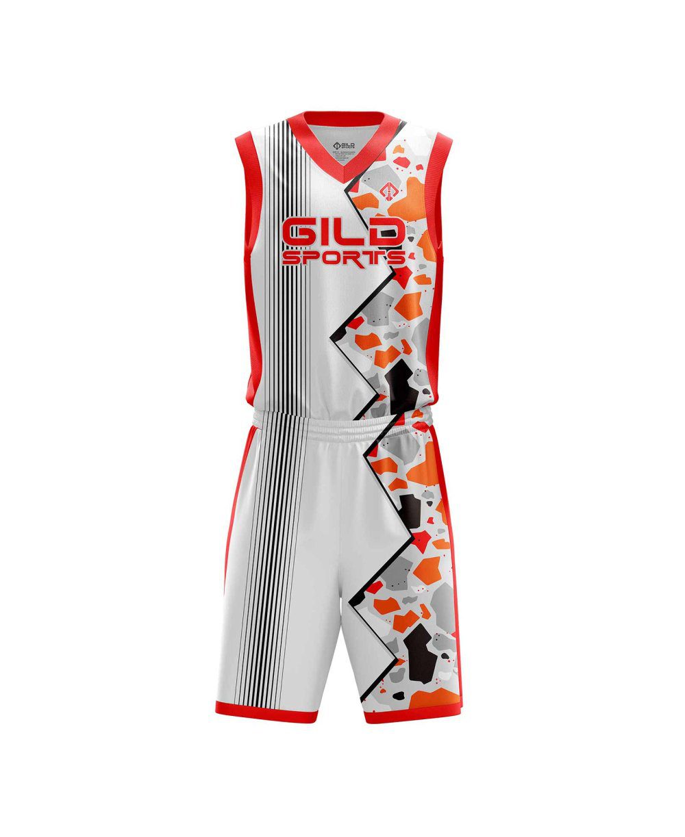 White and red cheap basketball uniforms by Gild sports