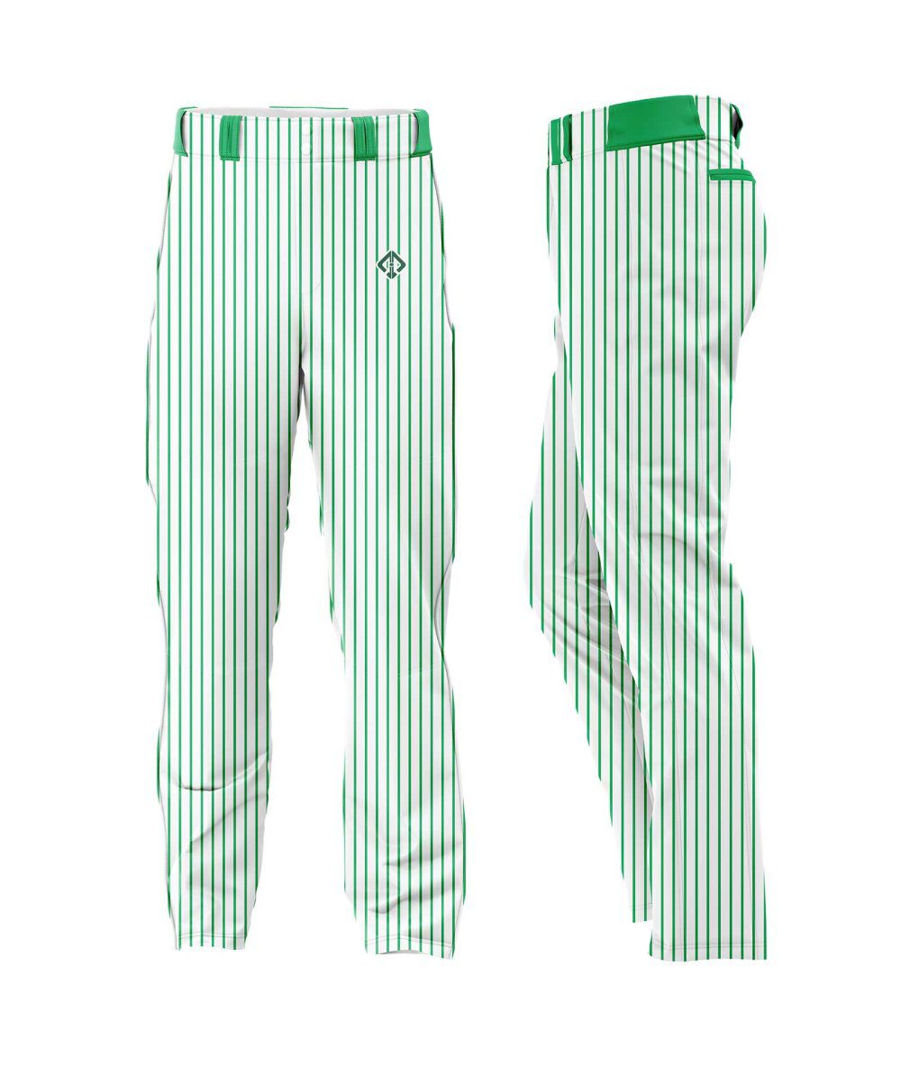 white with green stripes Customized Mens Baseball Pants by Gild sports