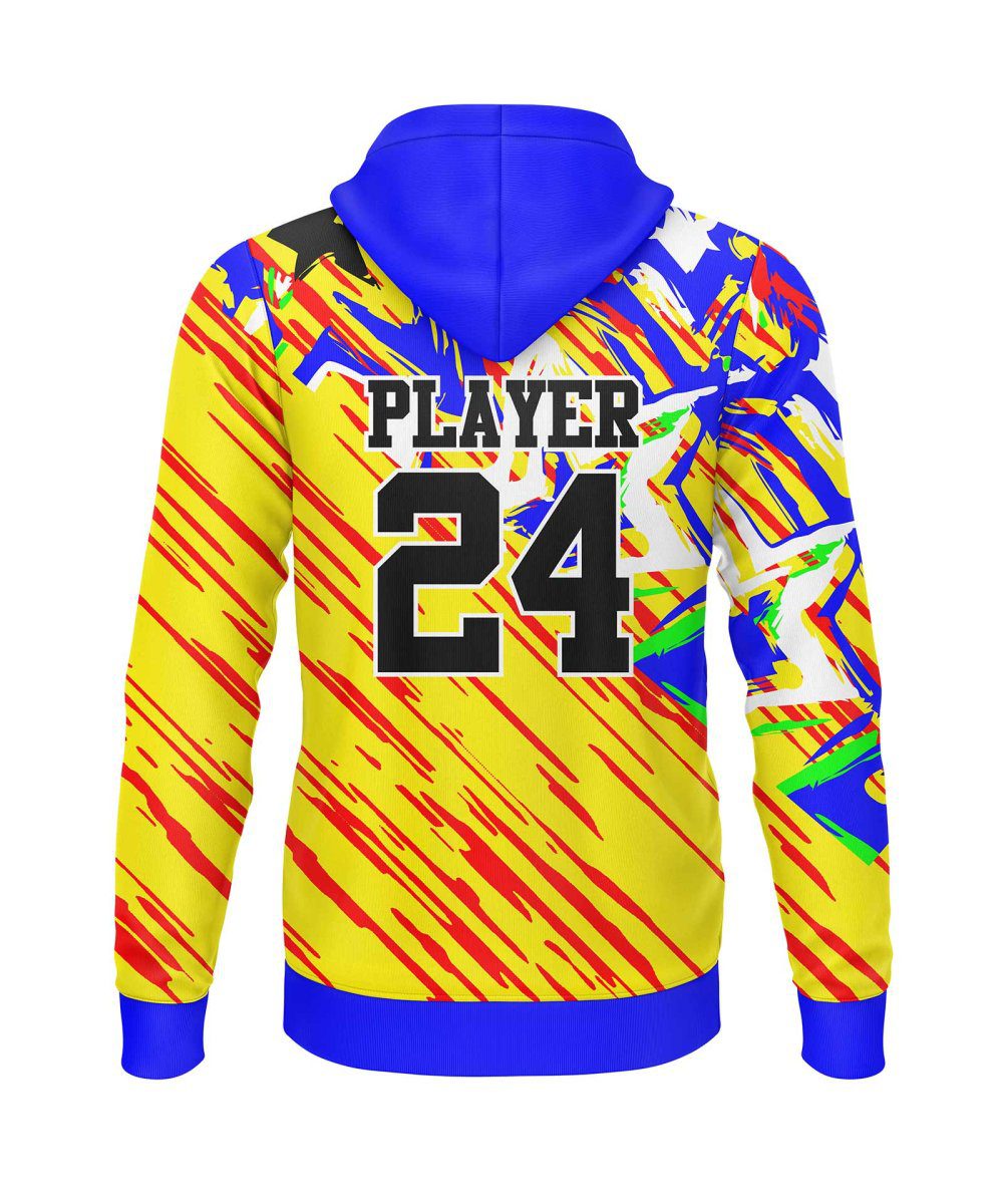 Back view Yellow and blue Customized Team Hoodies by Gild Sports