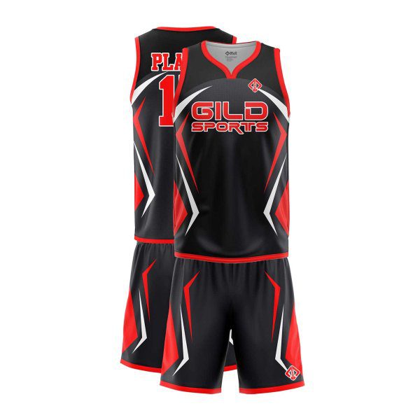 Red and Black personalized basketball uniforms canada by Gild Sports