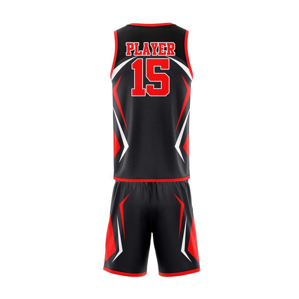 Back view Red and Black personalized basketball uniforms canada by Gild Sports