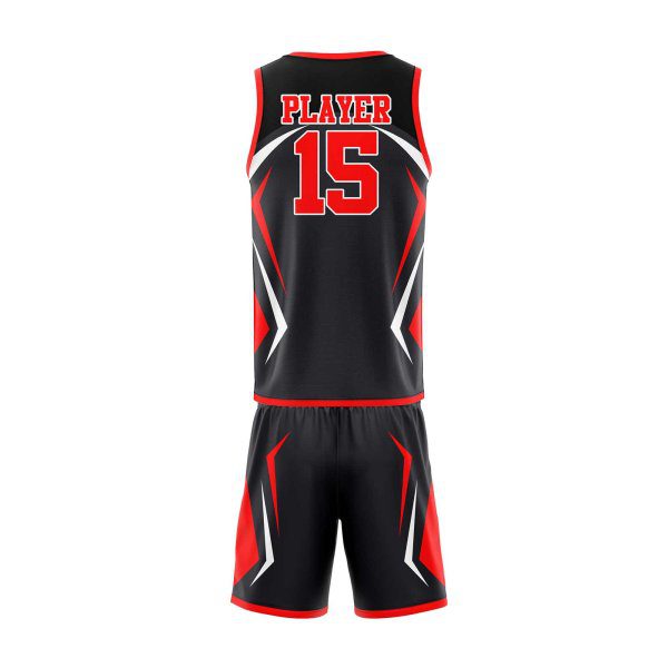 Back view Red and Black personalized basketball uniforms canada by Gild Sports