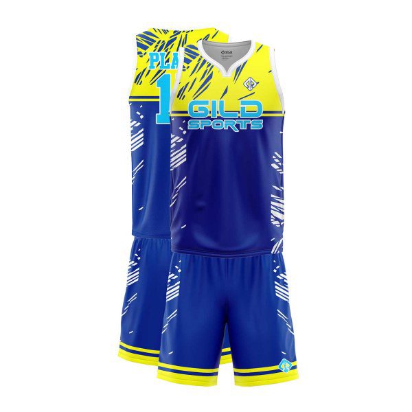 Royal Blue and yellow color basketball uniform creator by Gild Sports