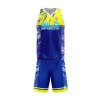 Front view Royal Blue and yellow color basketball uniform creator by Gild Sports