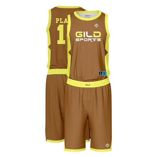 Brown and yellow color custom basketball uniforms by Gild Sports