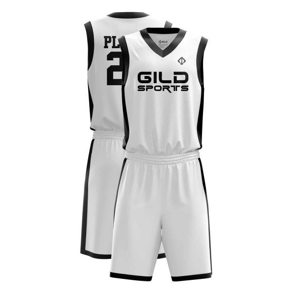 White color best customized basketball uniform by gild sports