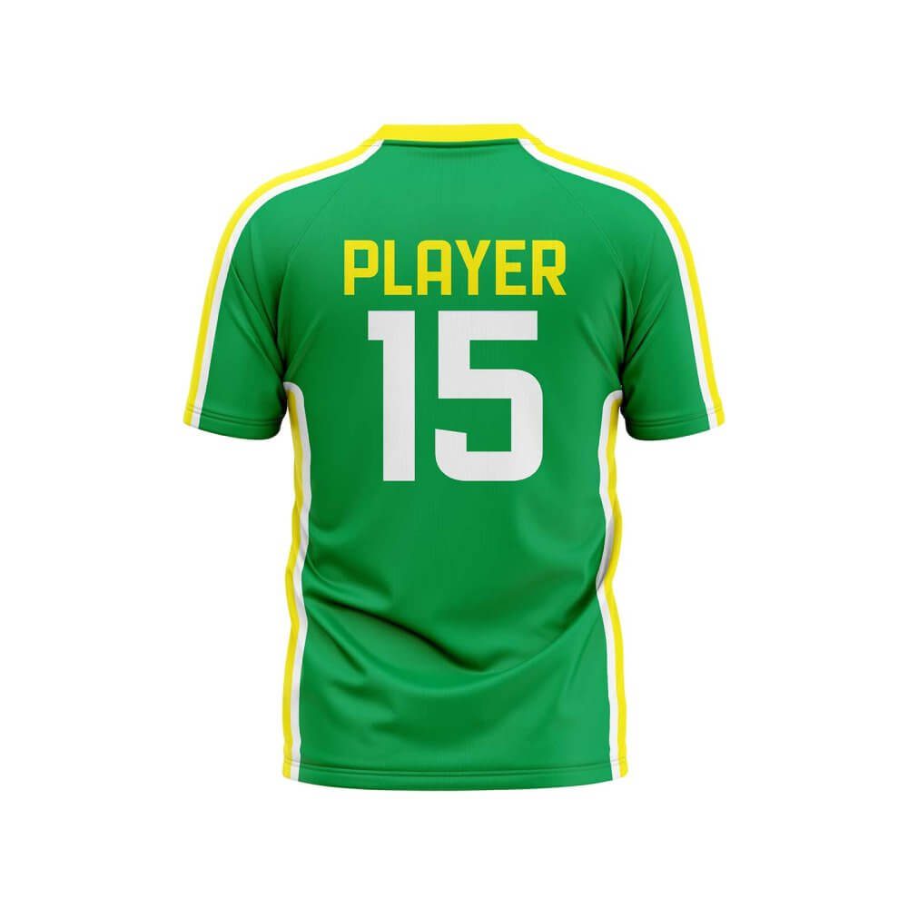 back view of green and yellow color a baseball jersey design made by gild sports