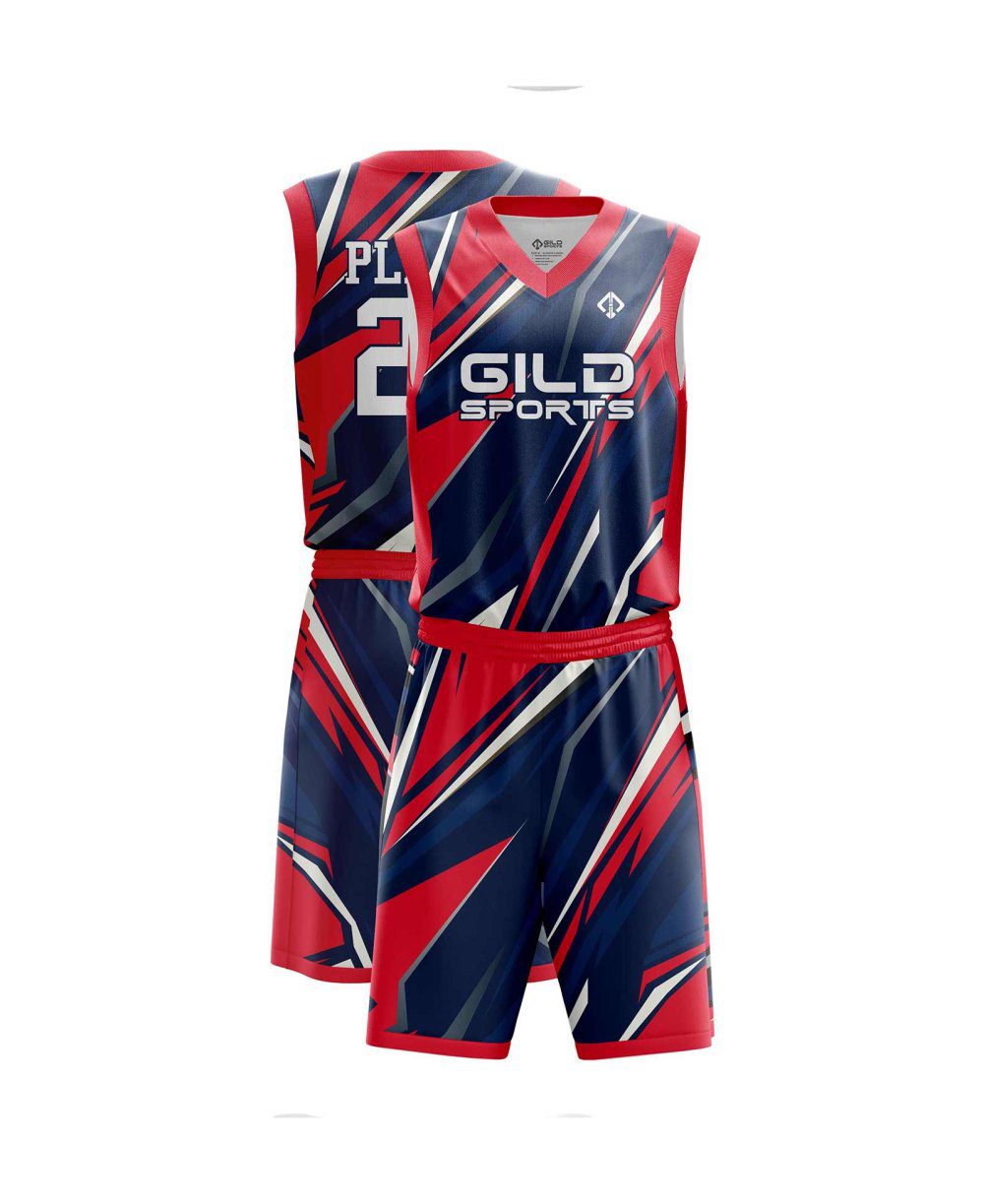 Red color customized basketball uniforms canada by Gild Sports