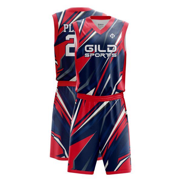 Red color customized basketball uniforms canada by Gild Sports