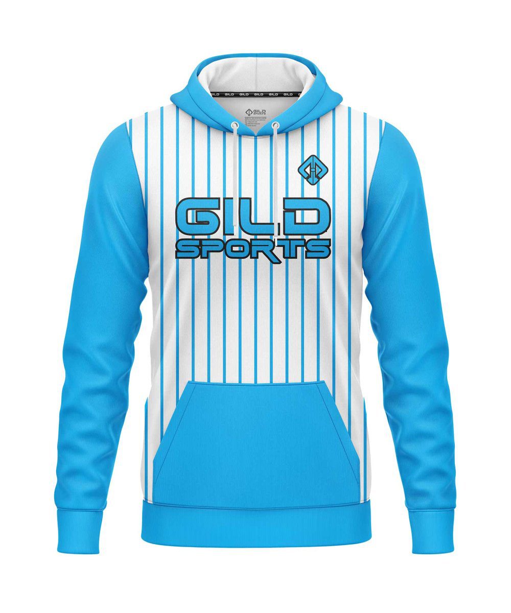 Front view Sky blue color Custom team hoodies by Gild Sports