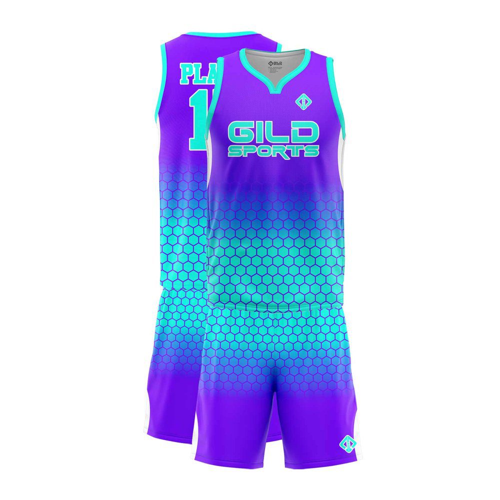 Purple and sky blue personalized design basketball uniforms by Gild Sports