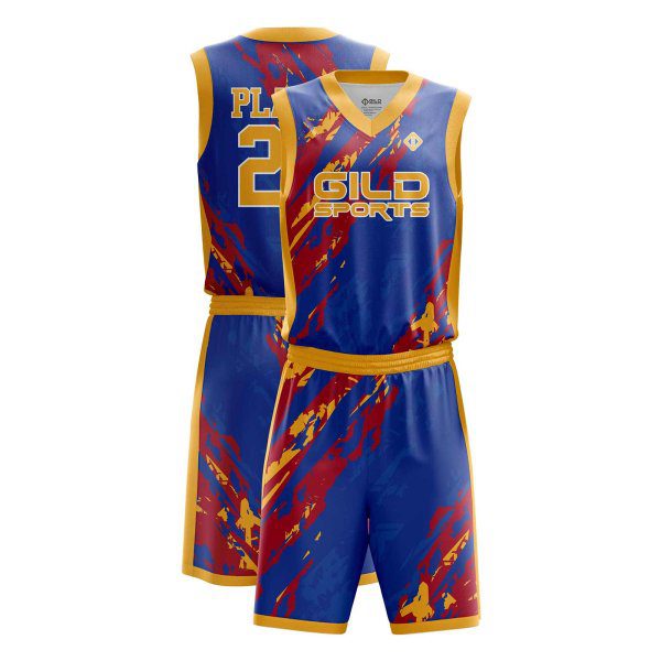 Red and blue customized basketball uniforms by Gild Sports