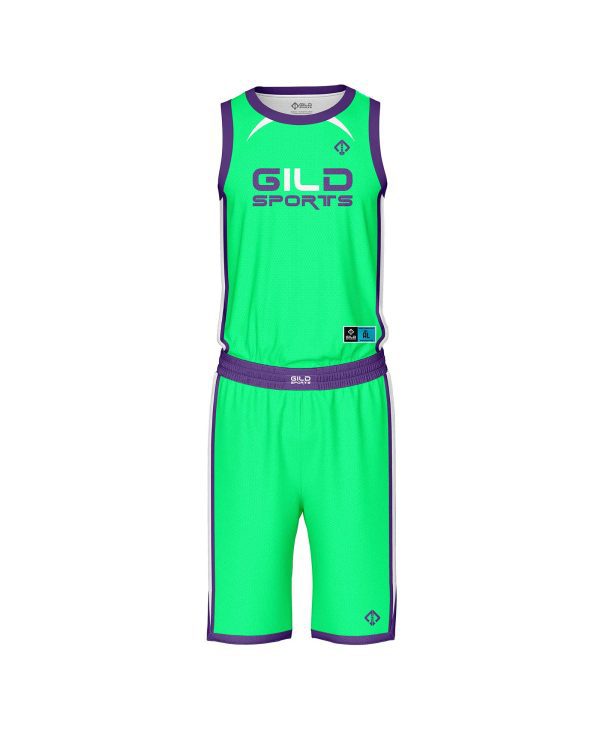 Front view Green color Basketball Uniform Green by Gild Sports