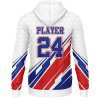 Back view white blue and red color custom hoodies Canada by Gild Sports