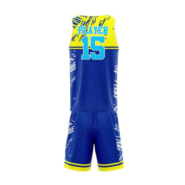 Back view Royal Blue and yellow color basketball uniform creator by Gild Sports