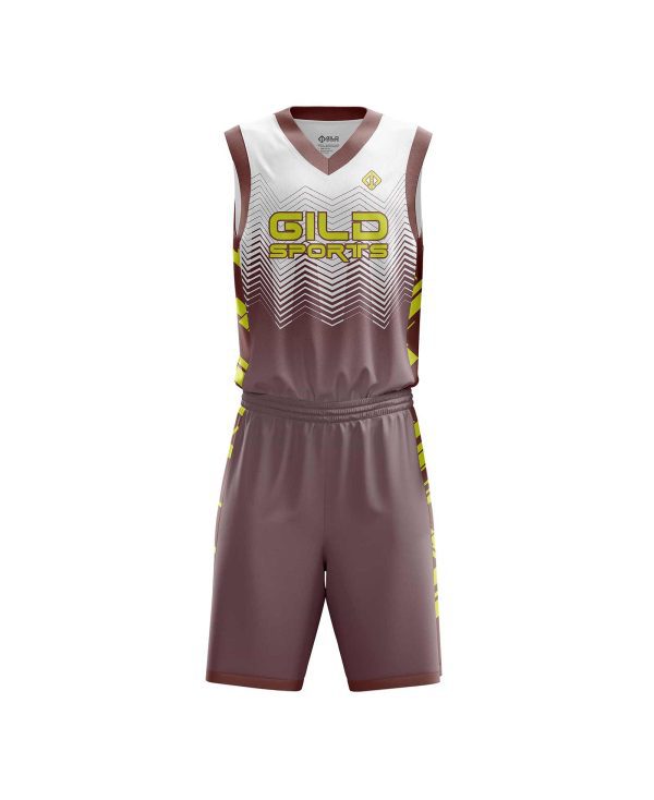 Front view Brown color Personalized Basketball Uniforms by Gild Sports