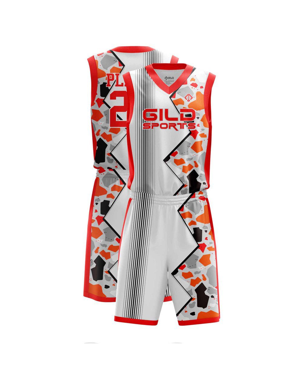 White and red cheap basketball uniforms by Gild sports