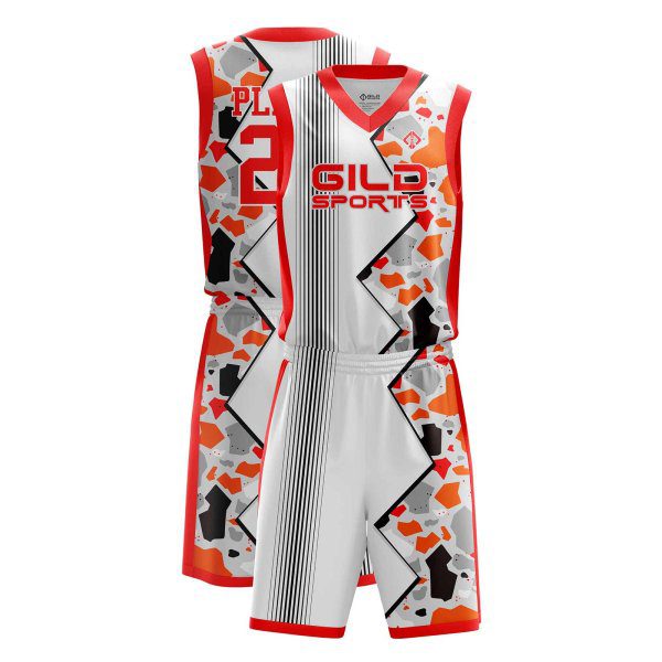 White and red cheap basketball uniforms by Gild sports