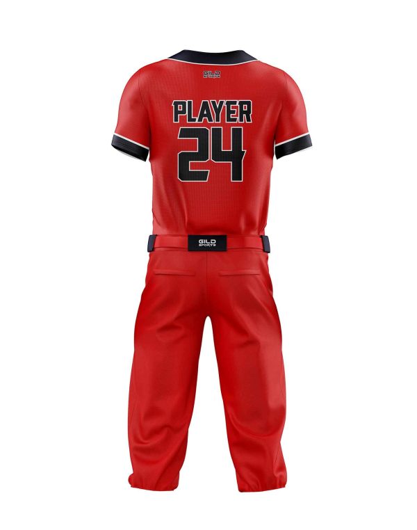 Back view in red color Cheap Baseball Custom Uniforms