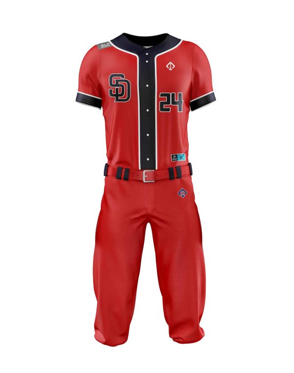 Front view in red color Cheap Baseball Custom Uniforms