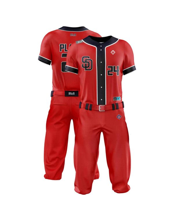 Double view in red color Cheap Baseball Custom Uniforms