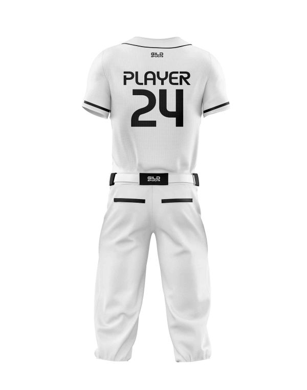 Back view in white color Customized Baseball Uniforms