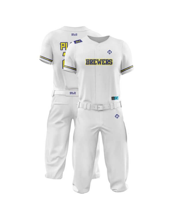 Double view in white color baseball uniform builder