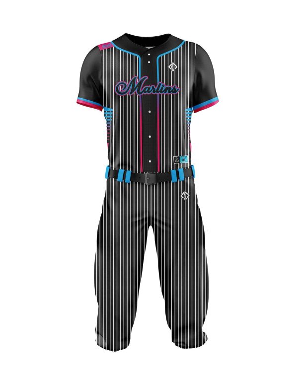 Front view in pine stripe Black color Blank Baseball Uniforms