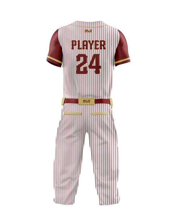 Back view red color pine stripe baseball clothing set