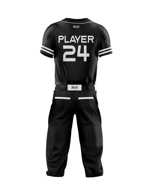 Back view in black color custom baseball apparel uniform