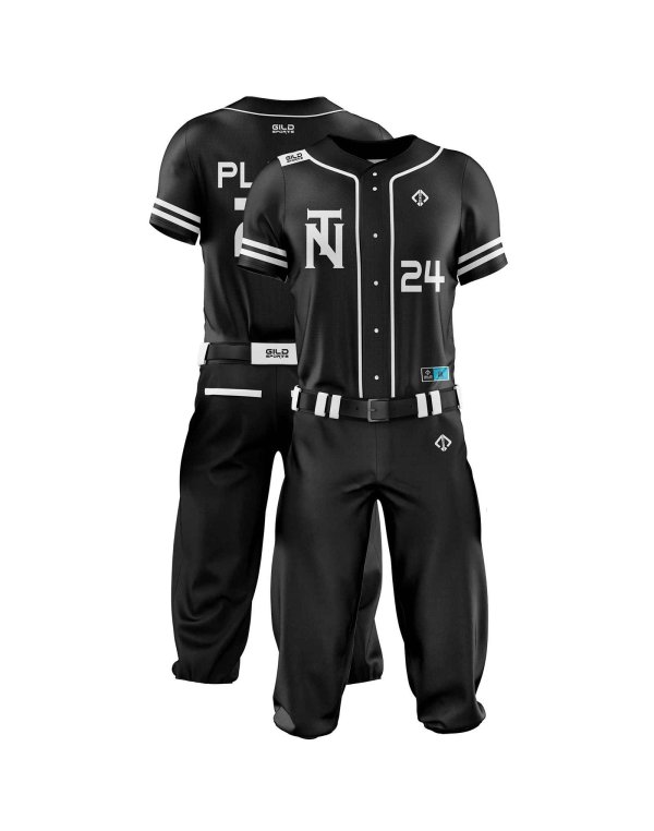 Double view in black color custom baseball apparel uniform