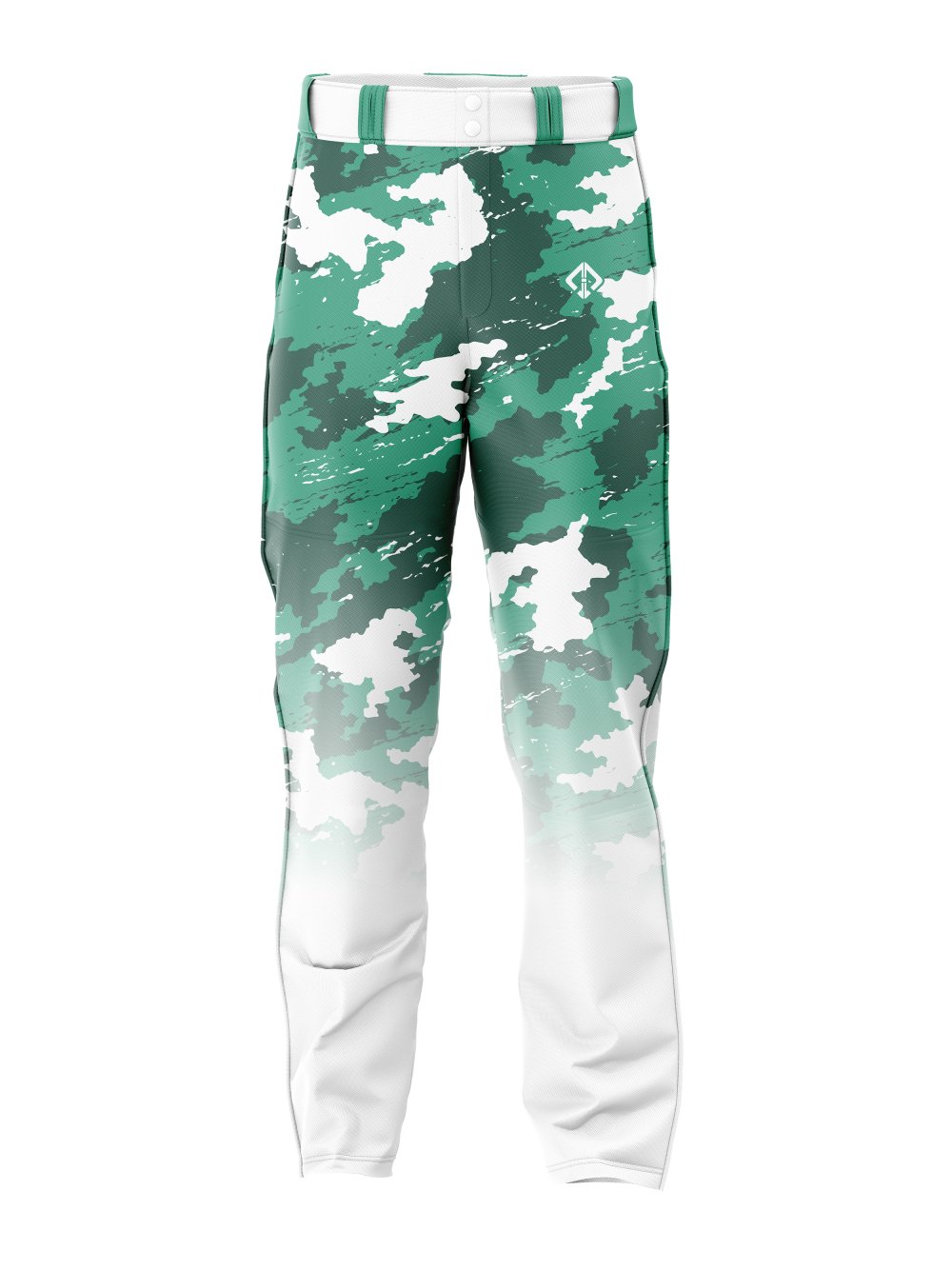 Front view camo color custom baseball pants by gild sports