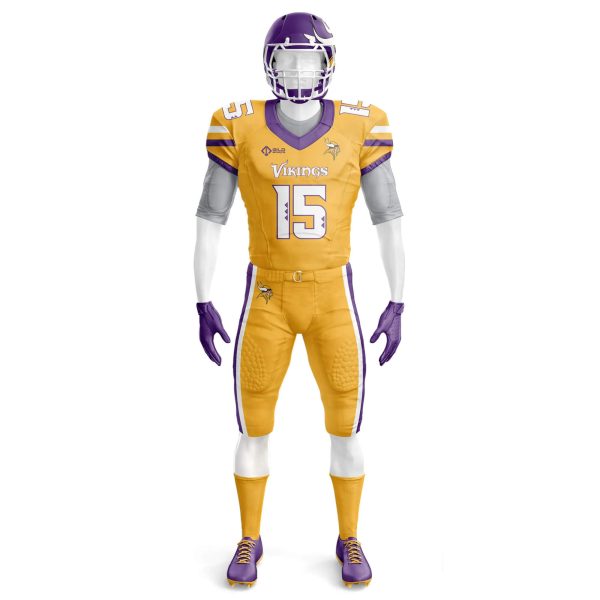 Front view in yellow color youth football game pants and jerseys