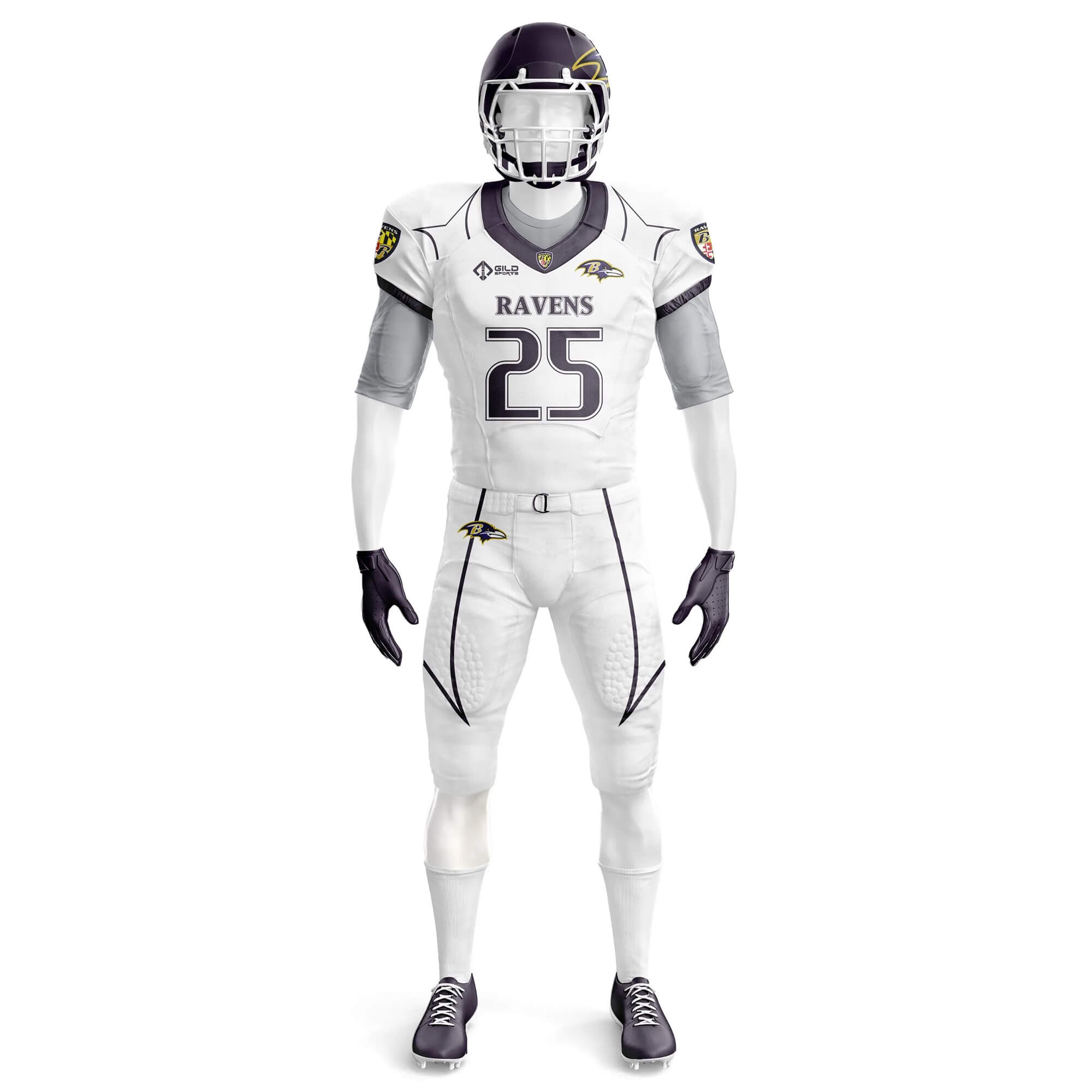 Front view white color Custom Youth Football Pants & Jerseys