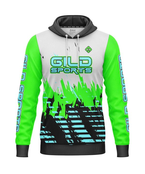 Front view green and white color Create Custom Hoodies Cheap by gild sports