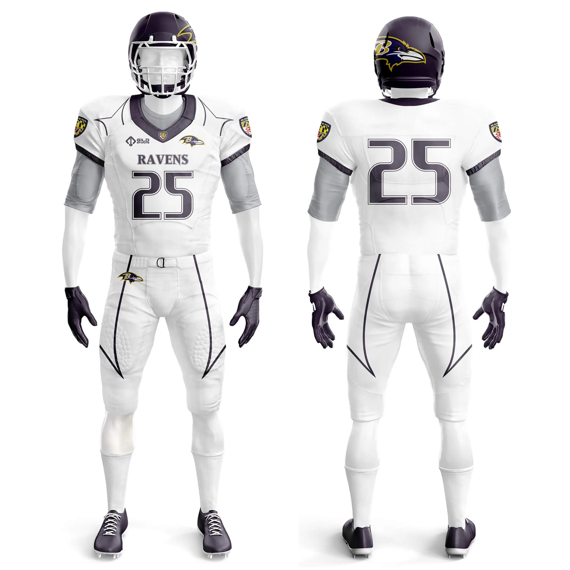 White color football uniform front and back