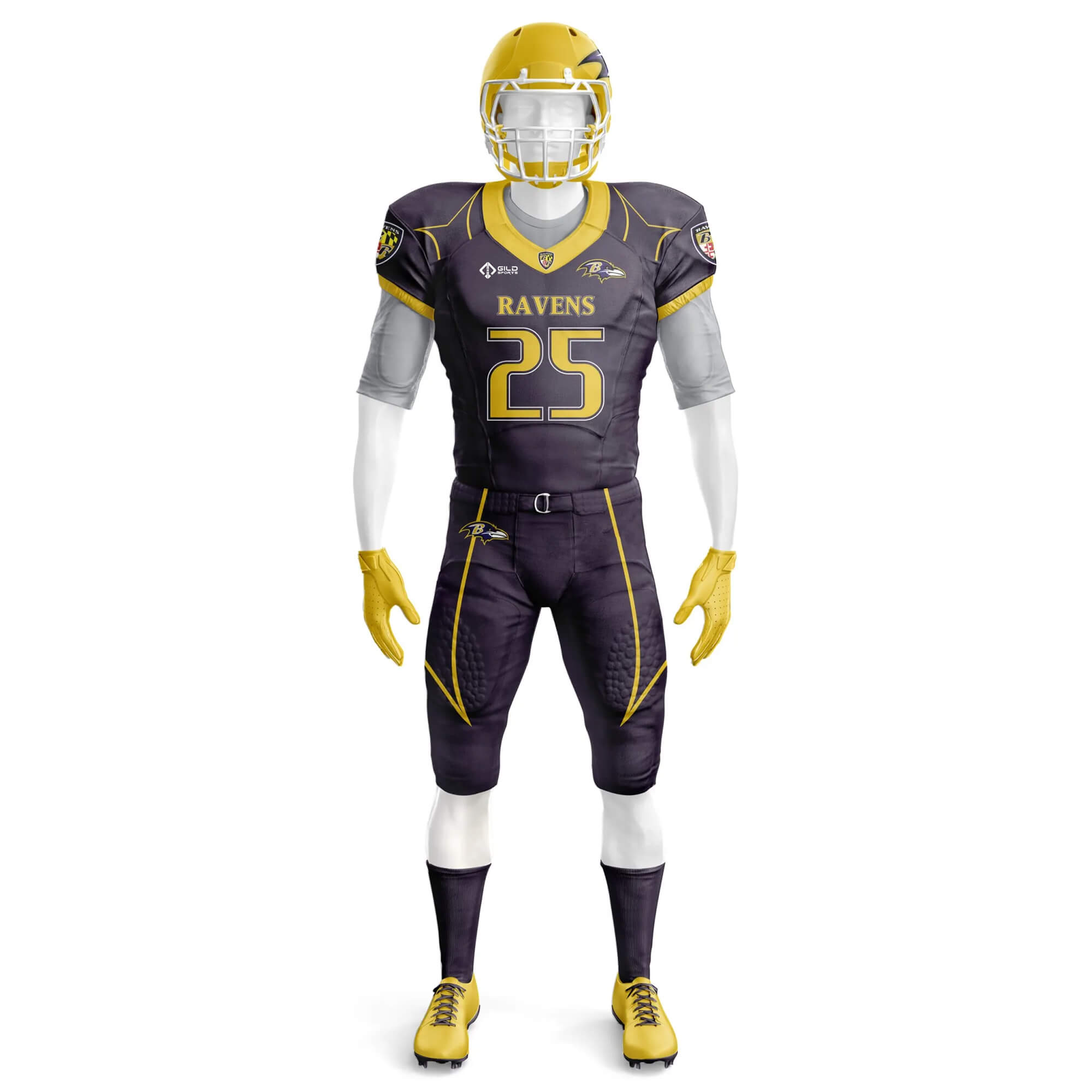 Front view in Black and yellow color Custom American Football Uniforms