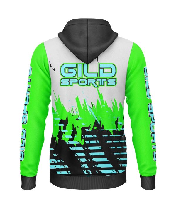 Back view green and white color Create Custom Hoodies Cheap by gild sports