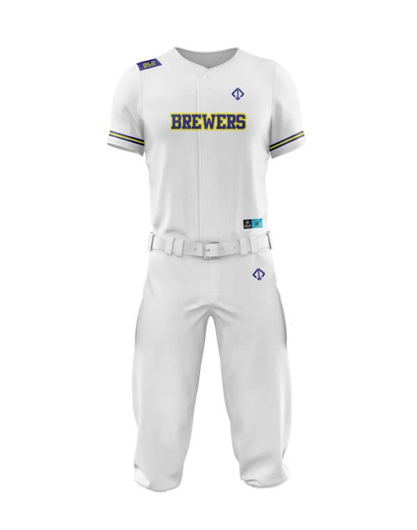 Front view in white color baseball uniform builder