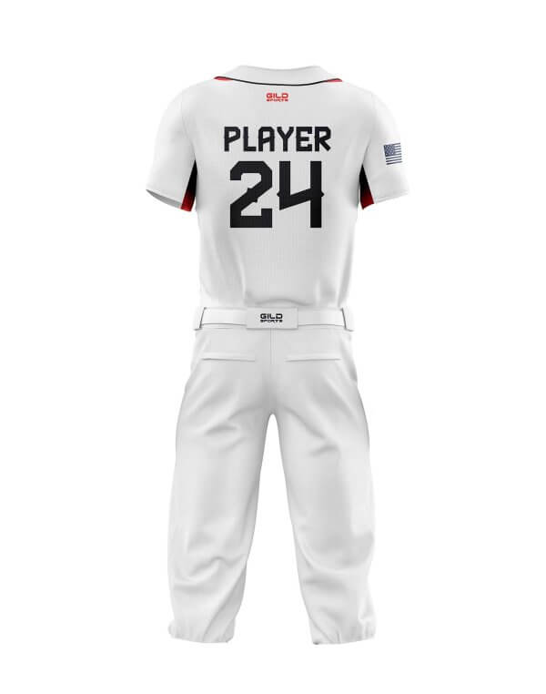 Back view in white color youth baseball uniforms